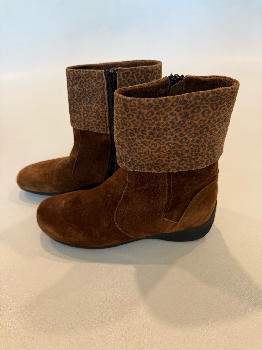 Wolky Brown Suede Leopard Cuff Ankle Boots Size EU 38 US 7